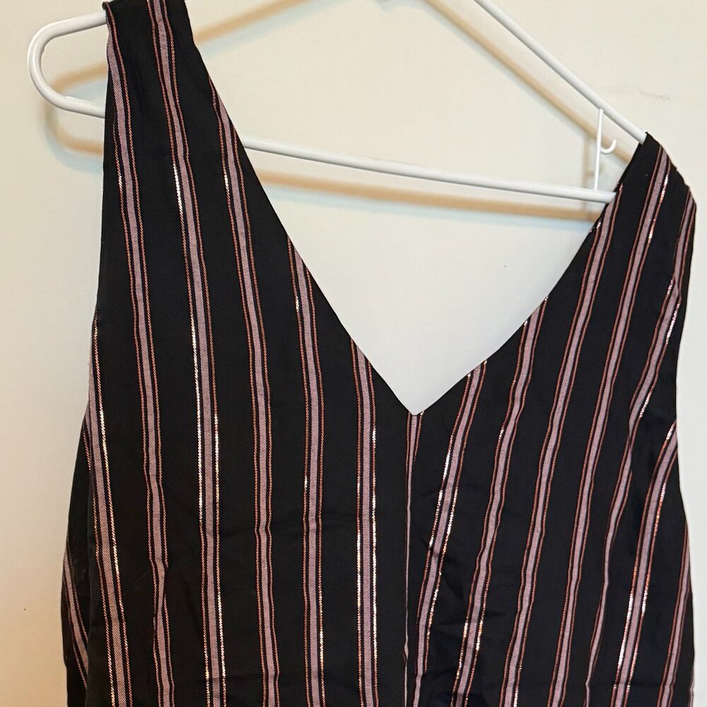 Rachel Roy Women's Size 2X Black Pink Metallic Stripe V-Neck Sleeveless Blouse T